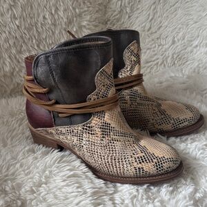 Freebird Snakeskin Ankle Boots with Black and Brown Accents